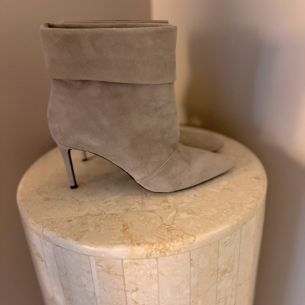 Saint Laurent Sand Suede Stiletto Bootie - 6.5